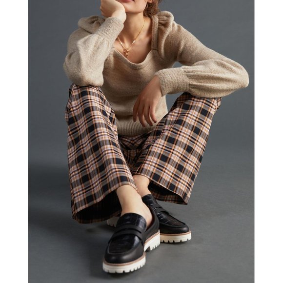 Anthropologie Maeve Flared Plaid Pants Black Motif - Size 16 Petite 16P - Picture 12 of 12